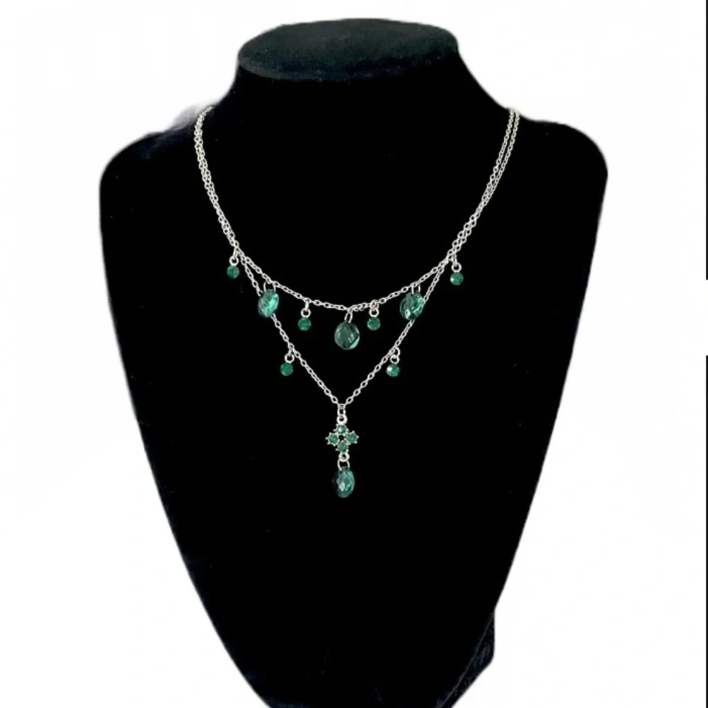Elegant Silver Necklace with Green Accents